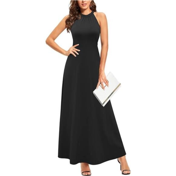 Women's Summer Halter Neck Maxi Dress, Beach Wedding Guest, Floral/Polka Dot